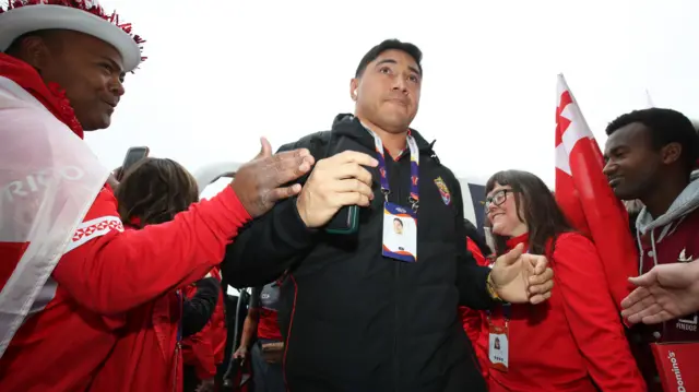 Tonga captain Jason Taumalolo arrives