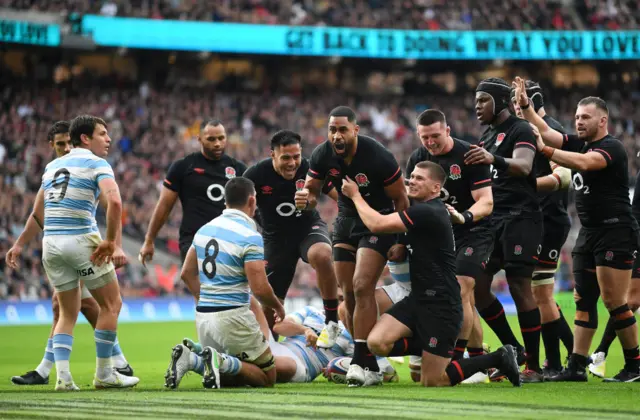 Joe Cokanasiga of England celebrates