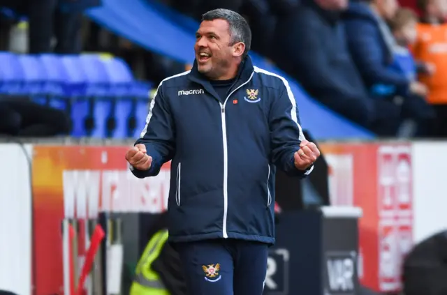 St Johnstone boss Callum Davidson celebrates James Brown's goal