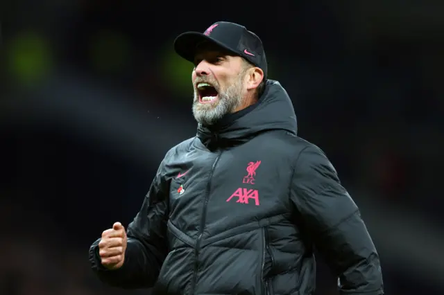 Jurgen Klopp celebrating 2-1 win against Tottenham