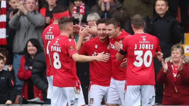 Wrexham celebrate Paul Mullin's goal