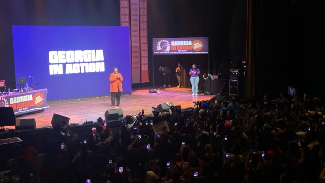 Stacey Abrams speaks at a rally in Atlanta, Georgia