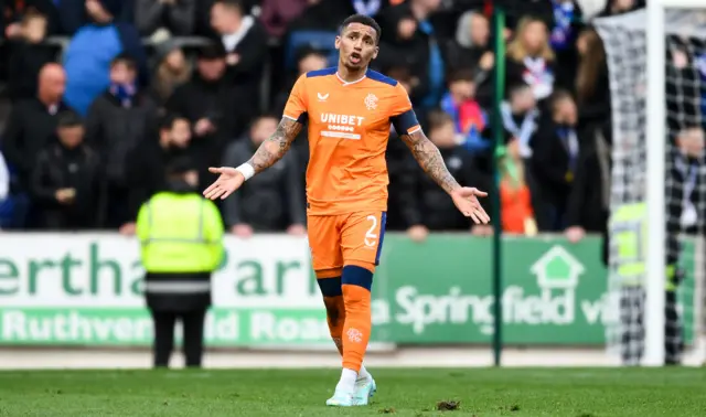 James Tavernier holds his arms out in frustration