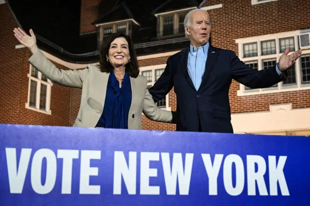 Biden and Hochul on Sunday night at a rally in New York