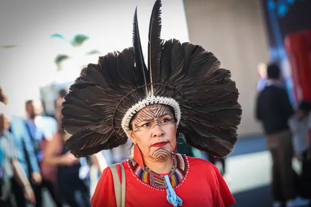 A member of the Amazon Indigenous delegation at COP27 in Sharm El-Sheikh