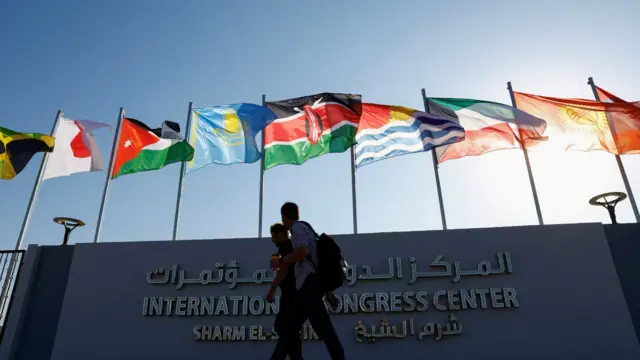 A view of flags from countries participating in the COP27 climate summit in Egypt's Red Sea resort of Sharm el-Sheikh