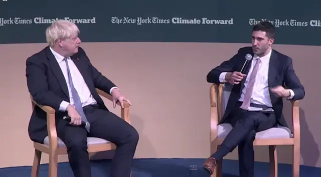 Boris Johnson speaks at a New York Times event