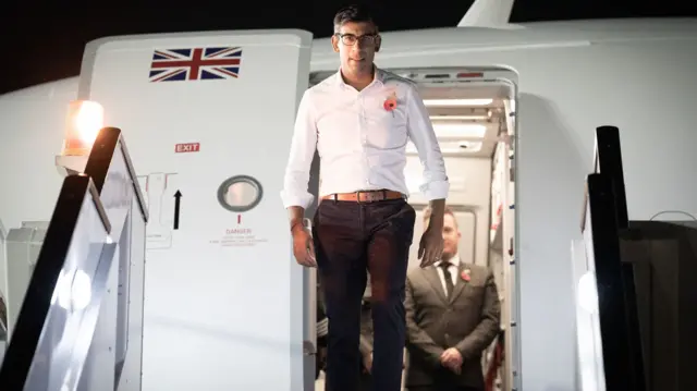 Rishi Sunak arriving in Sharm el-Sheikh, Egypt, to attend the Cop27 summit