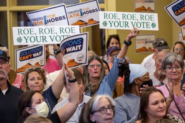 Supporters of Democratic candidate for Arizona governor Katie Hobbs await her arrival ahead of a rally on Sunday in Tucson, Arizona