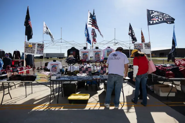 Donald Trump supporters selling merch ahead of his Ohio rally tonight