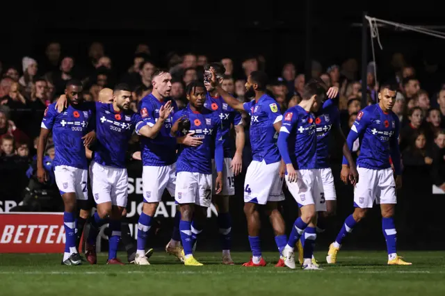 Ipswich celebrate their goal at Bracknell