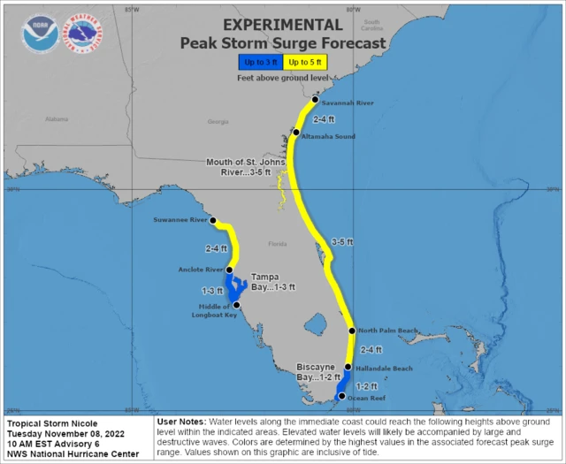 Storm surge path along Florida's coast in a graphic by the National Hurricane Center