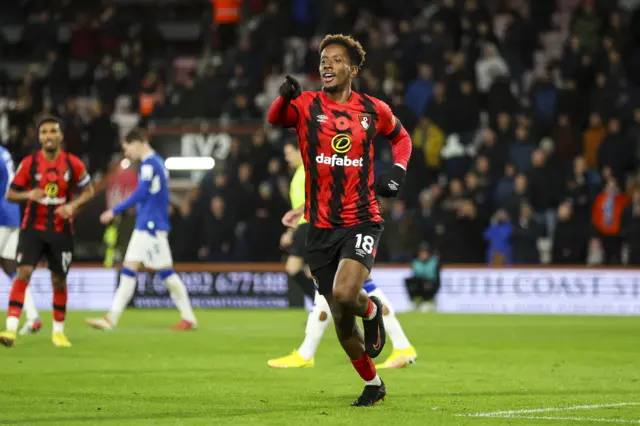 Bournemouth's Jamal Lowe celebrates goal v Everton in EFL Cup