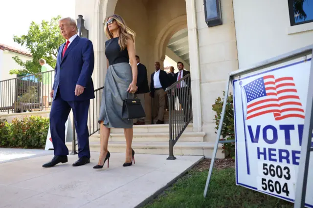 Donald and Melania Trump leave a voting center in Palm Beach, Florida