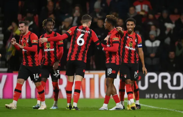 Junior Stanislas celebrates after scoring against Everton