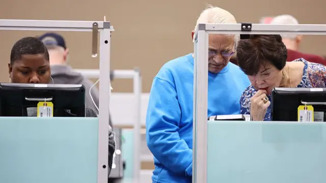 People vote at the Desert Breeze Community Center in Las Vegas, Nevada, on 8 November 2022