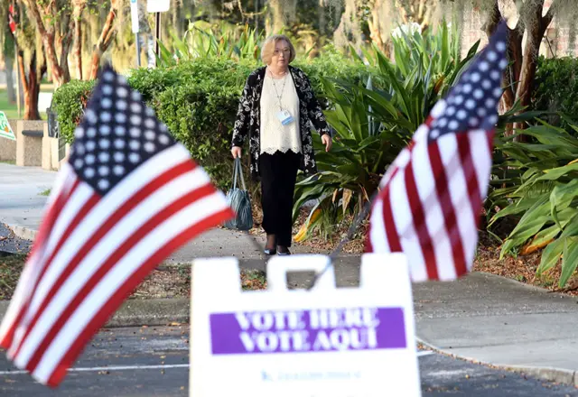 A voter walking to a polling station in Kissimmee, Florida, US