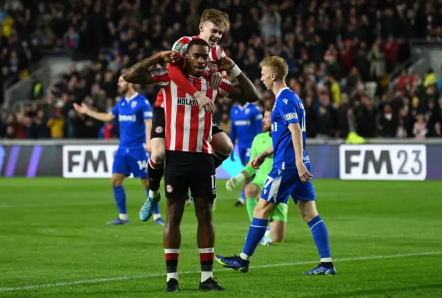 Brentford's Ivan Toney celebrates goal v Gillingham in EFL Cup