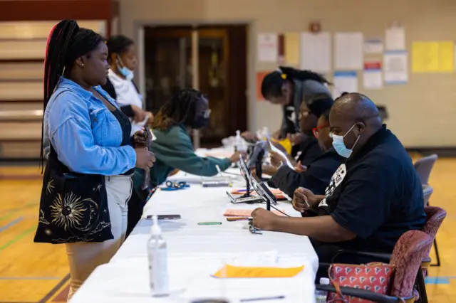 Voters earlier today in Atlanta, Georgia