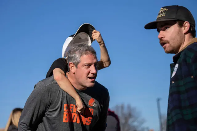 Tim Ryan campaigns with his son on the campus of Kent State University