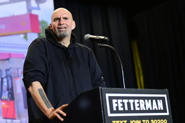 John Fetterman speaks at a rally in Wallingford, Pennsylvania on 15 October