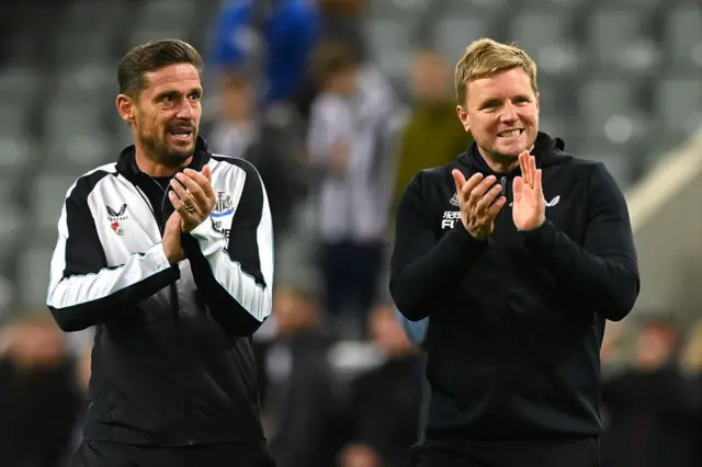 Eddie Howe and Jason Tindall celebrate win