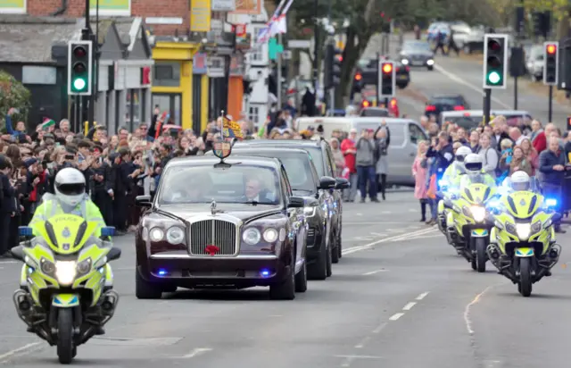 The motorcade with King Charles III and Camilla, Queen Consort