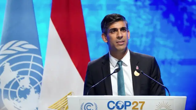 Rishi Sunak addresses delegates at the COP27 climate summit