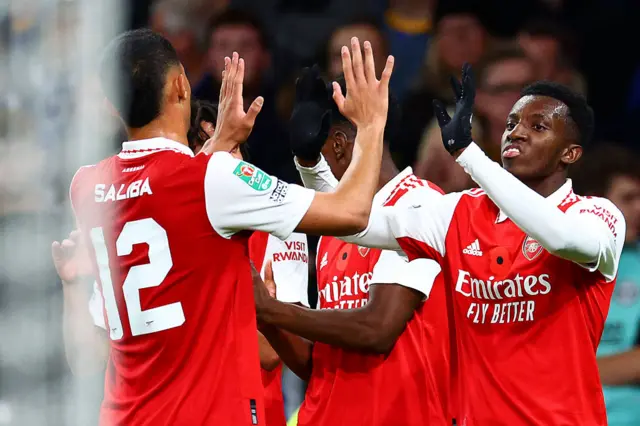 Eddie Nketiah celebrates scoring against Brighton