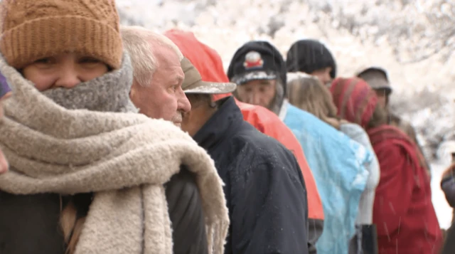 Voters in Nevada bundled up as they wait