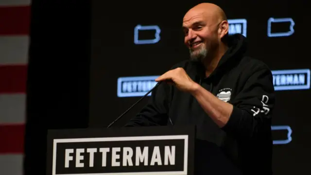 Democratic Senate candidate John Fetterman speaks to supporters during an election night party