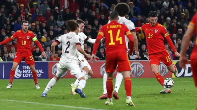 Kieffer Moore scores against Belgium