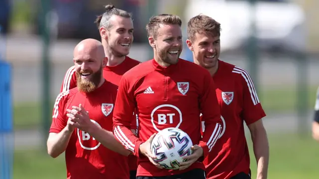 Jonny Williams, Gareth Bale, Chris Gunter and Aaron Ramsey