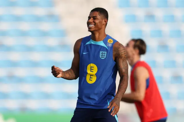 Marcus Rashford during England training at the 2022 Fifa World Cup