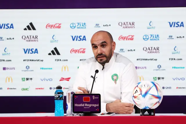 Walid Regragui, Head Coach of Morocco, speaks during the Morocco Press Conference.