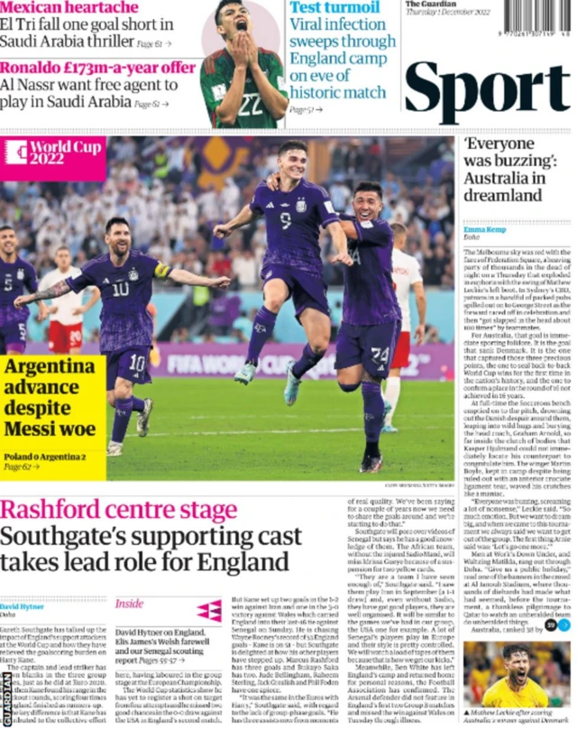 Back page of the Guardian on 1 December