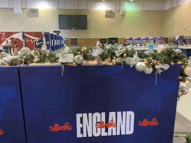 Christmas decorations at the England camp in Al Wakrah