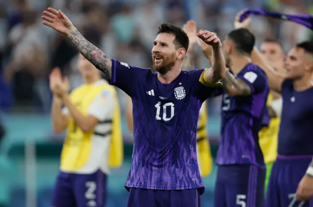 Lionel Messi and Argentina celebrate reaching the last 16 of the Fifa World Cup