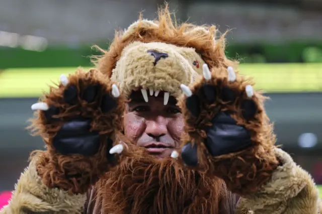 Morocco supporter dressed in a lion costume