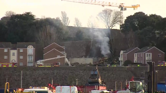 Smouldering debris pictured at the scene of the explosion in St Helier, Jersey