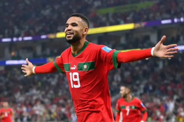 Youssef En-Nesyri scores against Portugal