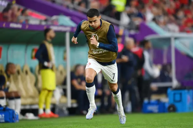 Cristiano Ronaldo of Portugal warms up