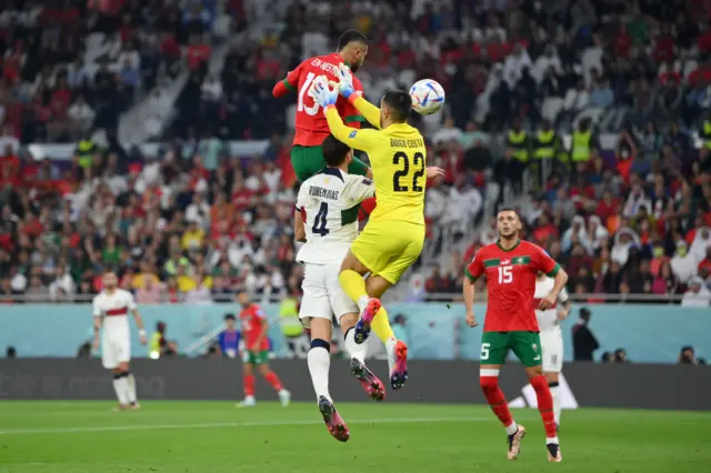 Youssef En-Nesyri scores against Portugal