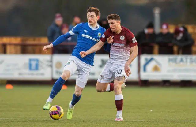 Linfield's Daniel Finlayson and Kelty's Jamie Barjonas