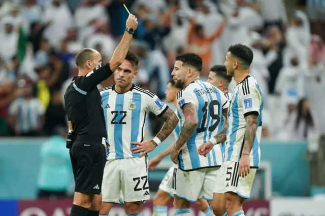 Nicolas Otamendi is shown a yellow card