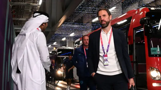 Gareth Southgate, Head Coach of England, arrives at the stadium