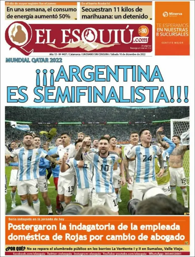 Front page of Argentine newspaper