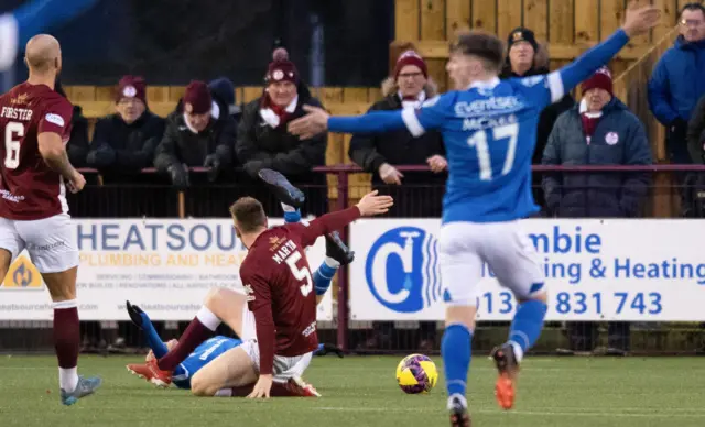 Kelty's Lewis Martin pulls down Linfield's Eetu Vertainen