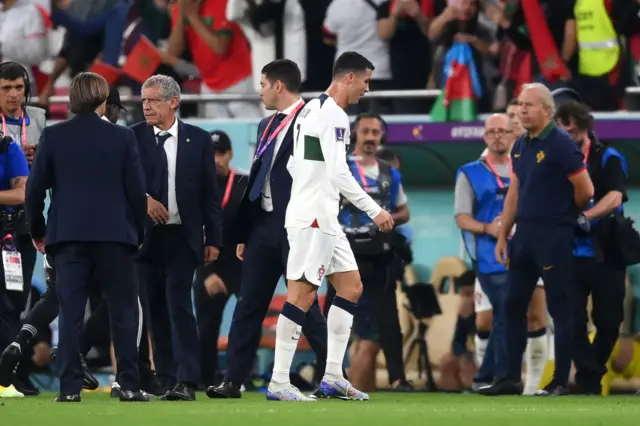 Cristiano Ronaldo of Portugal leaves the pitch