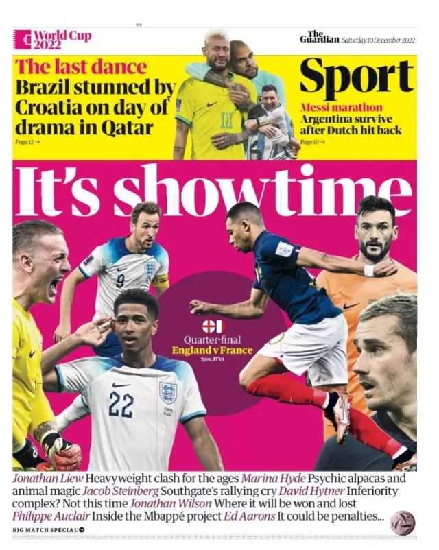 It's showtime: Guardian front page